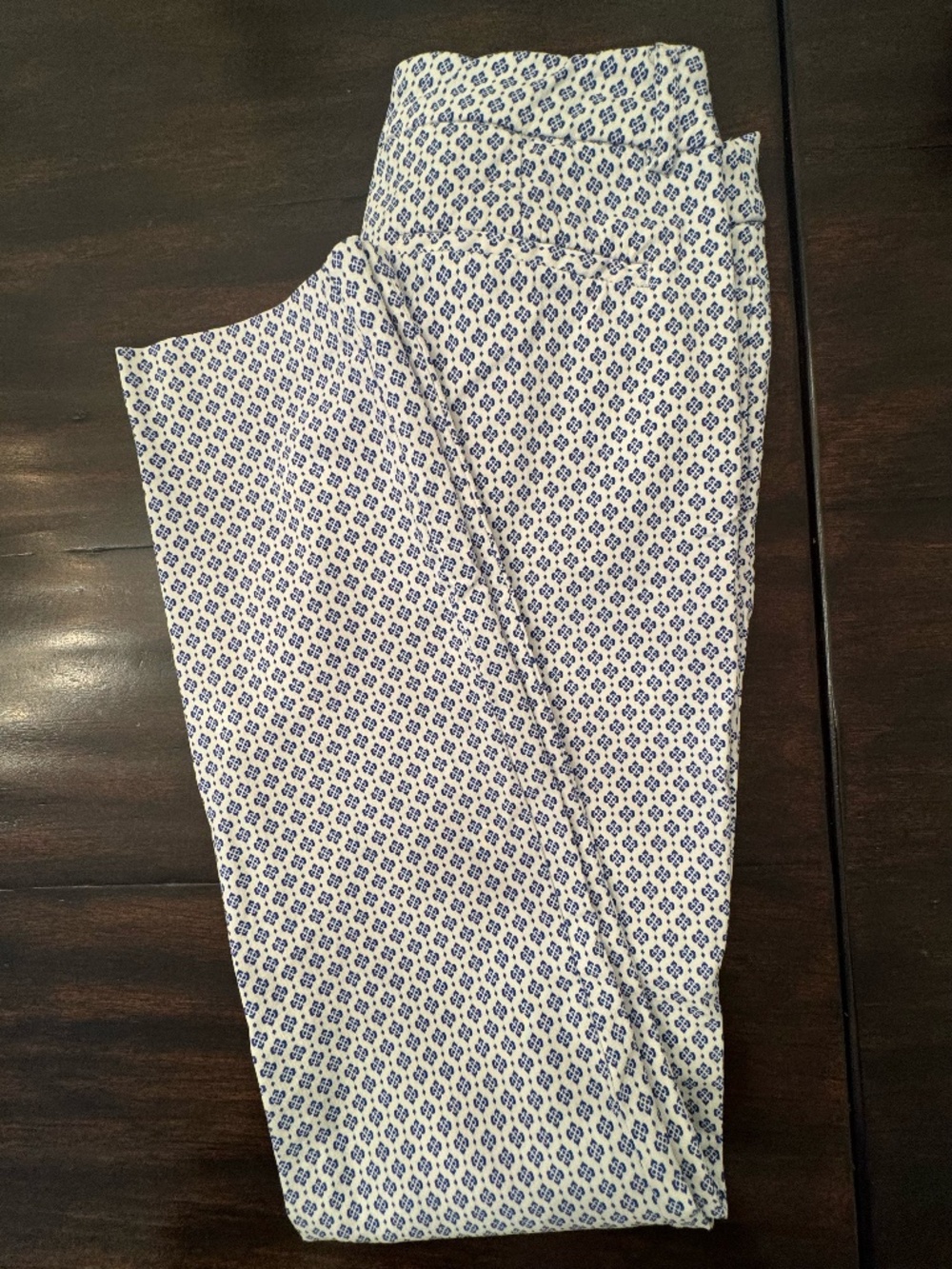 Cynthia Rowley Blue White Geometric Print Ankle Pants Straight Leg Stretch Sz 2